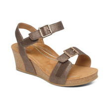 Load image into Gallery viewer, Aetrex Wmns Lexa Quarter Strap Wedge Sandal Bronze